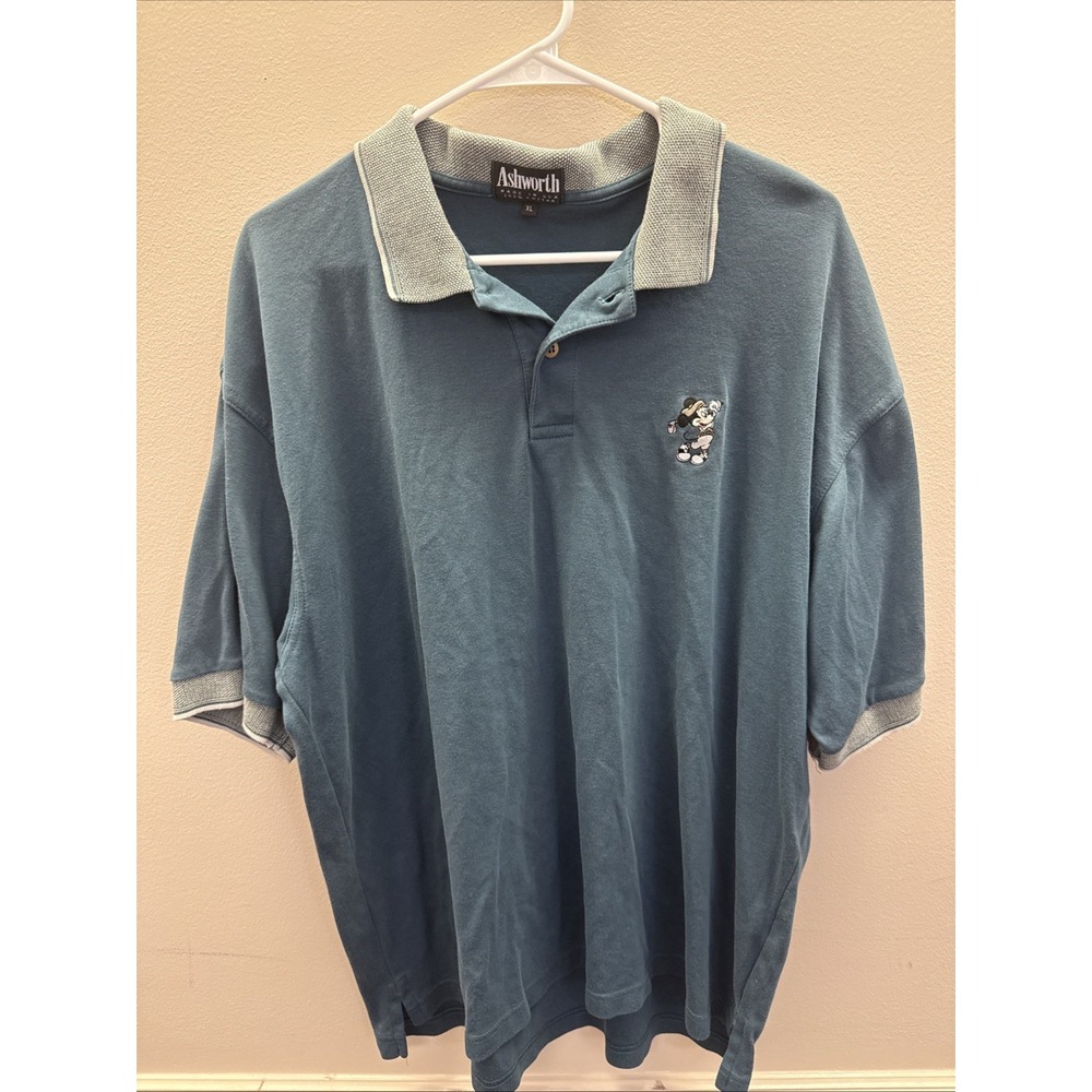 Ashworth Mickey Mouse Vintage Golf Polo Shirt Blue XL Mens Short Sleeve Cotton